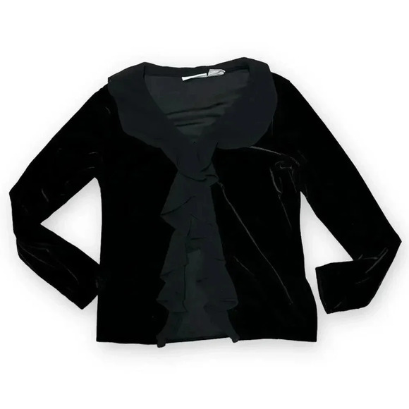 Jaclyn Smith Black Velour Ruffle Cardigan - Picture 1 of 4